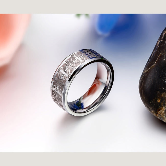 Templar Cross Etched Tungsten Carbide Ring