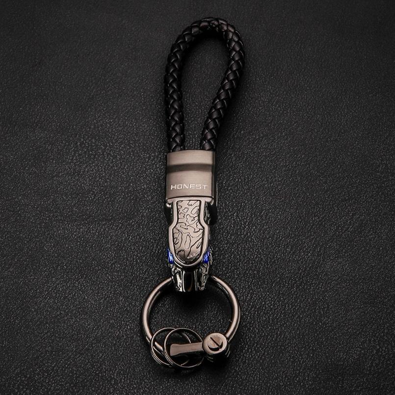 High Grade Alloy Men Leopard Key Chain Car Key Ring Holder Keychains  Jewelry Bag Pendant Genuine Leather Gift LED Function