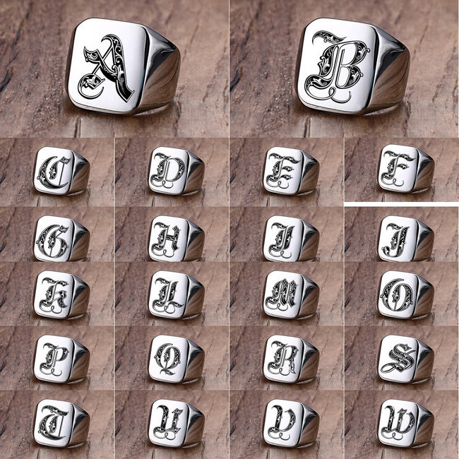 Custom Steel Signet Ring - Get Your Initial (Q-Z)