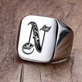 Custom Steel Signet Ring - Get Your Initial (Q-Z)