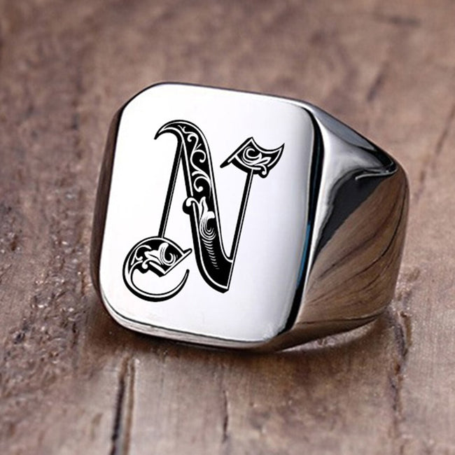 Custom Steel Signet Ring - Get Your Initial (Q-Z)