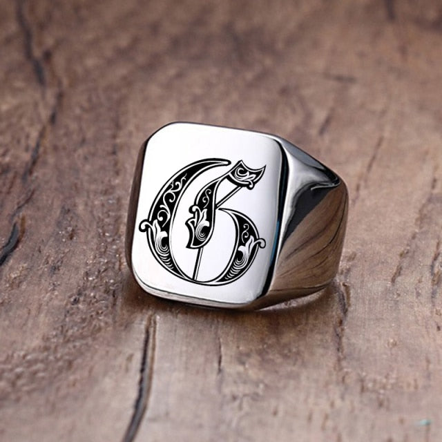 Custom Steel Signet Ring - Get Your Initial (Q-Z)