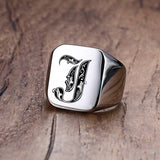 Custom Steel Signet Ring - Get Your Initial (Q-Z)
