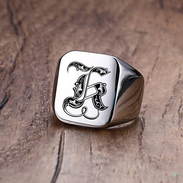 Custom Steel Signet Ring - Get Your Initial (Q-Z)