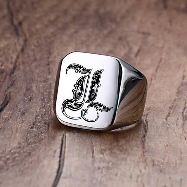 Custom Steel Signet Ring - Get Your Initial (Q-Z)