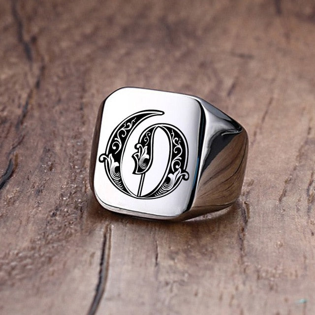Custom Steel Signet Ring - Get Your Initial (Q-Z)