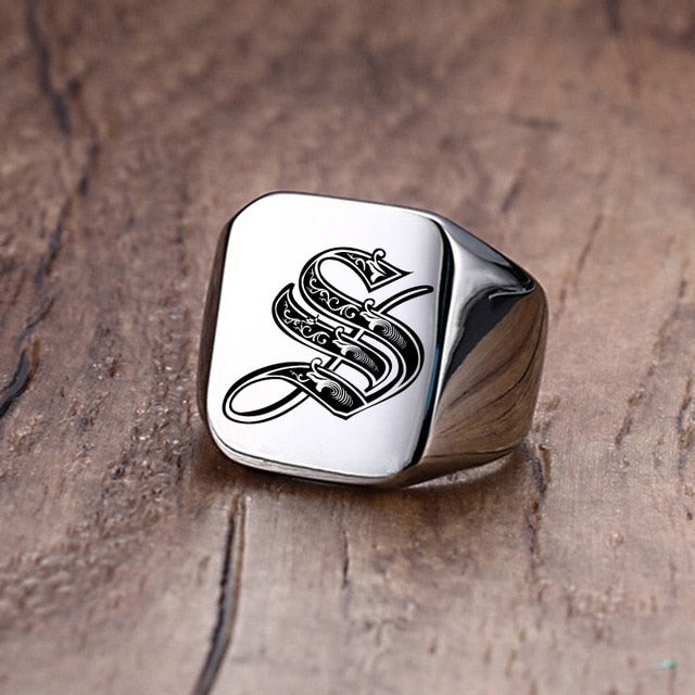Custom Steel Signet Ring - Get Your Initial (Q-Z)