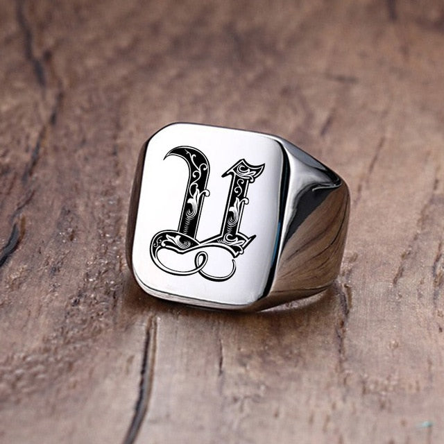 Custom Steel Signet Ring - Get Your Initial (Q-Z)