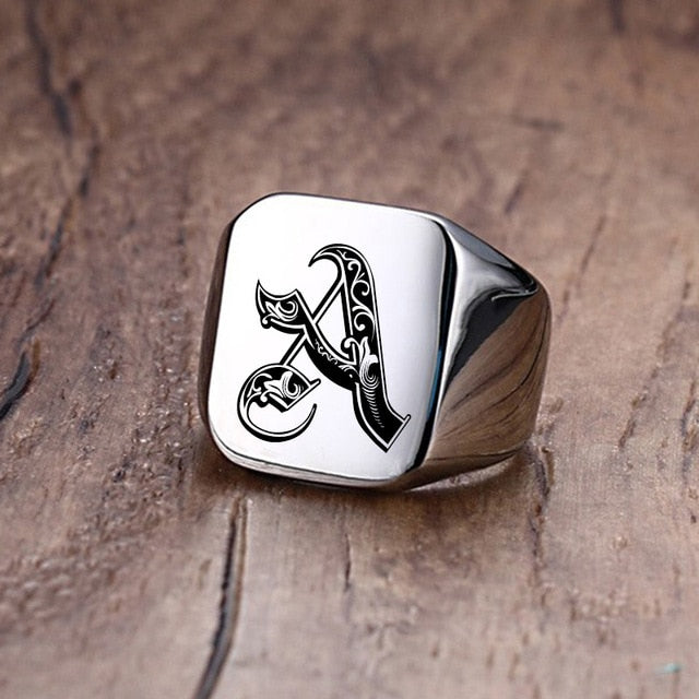 Custom Steel Signet Ring - Get Your Initial (A-P)