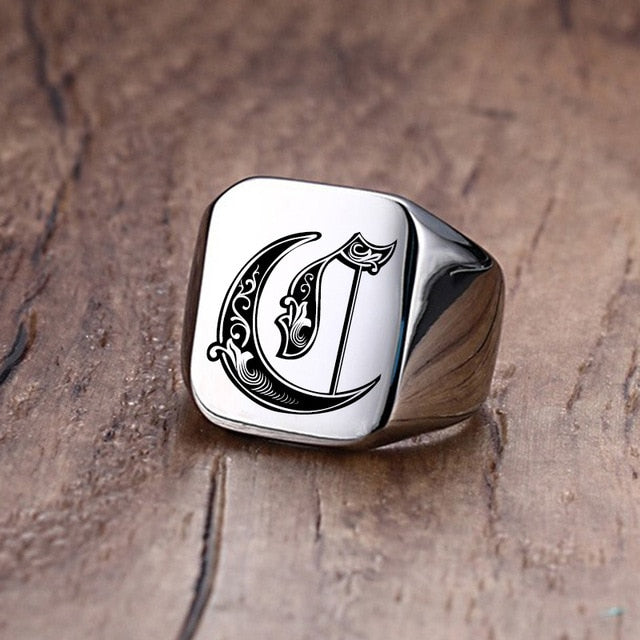 Custom Steel Signet Ring - Get Your Initial (A-P)