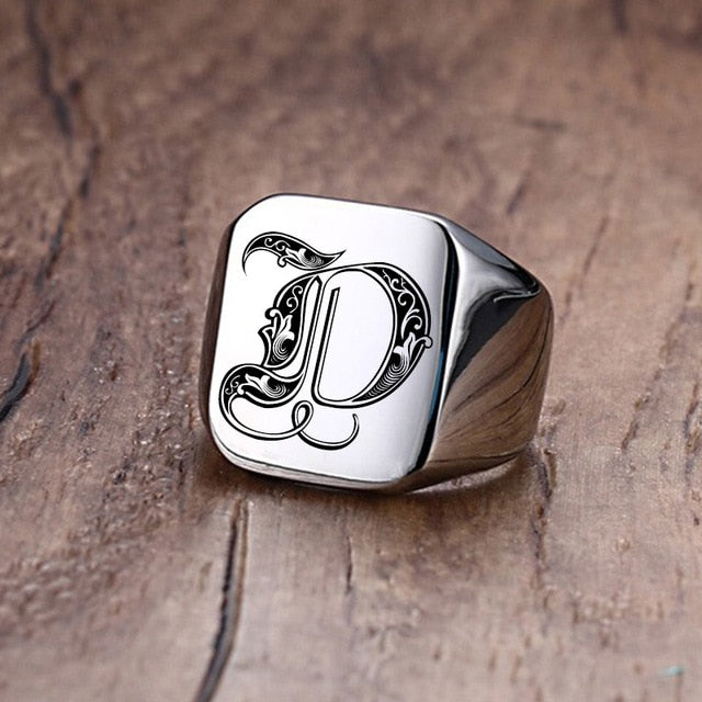 Custom Steel Signet Ring - Get Your Initial (A-P)