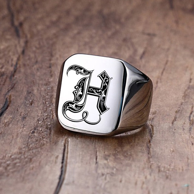 Custom Steel Signet Ring - Get Your Initial (A-P)