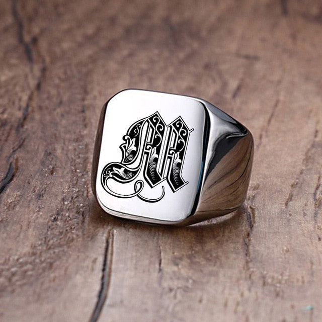Custom Steel Signet Ring - Get Your Initial (A-P)