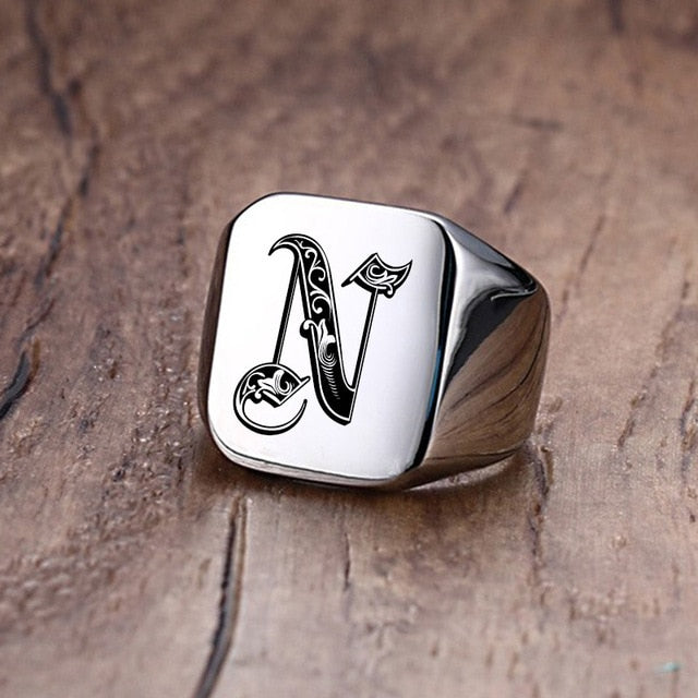 Custom Steel Signet Ring - Get Your Initial (A-P)