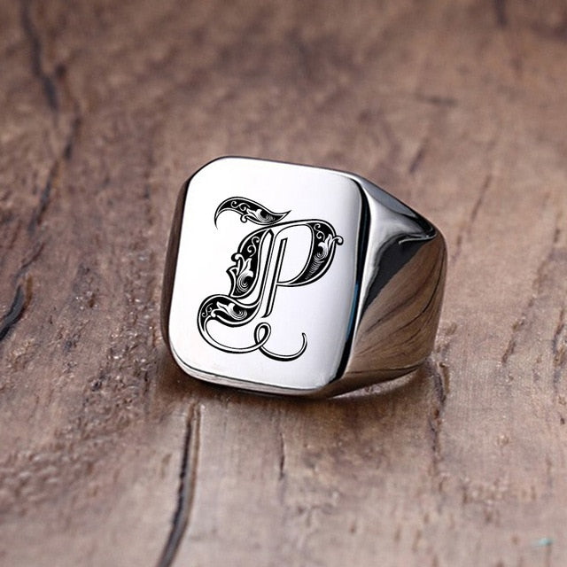 Custom Steel Signet Ring - Get Your Initial (A-P)