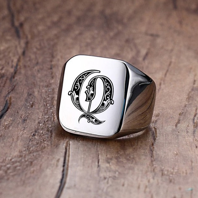 Custom Steel Signet Ring - Get Your Initial (A-P)
