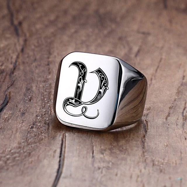 Custom Steel Signet Ring - Get Your Initial (A-P)