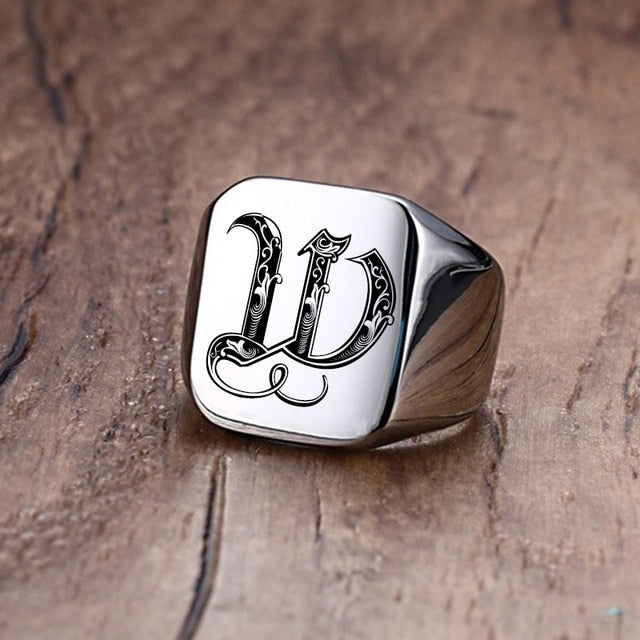 Custom Steel Signet Ring - Get Your Initial (A-P)