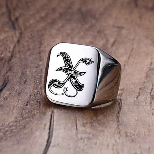 Custom Steel Signet Ring - Get Your Initial (A-P)
