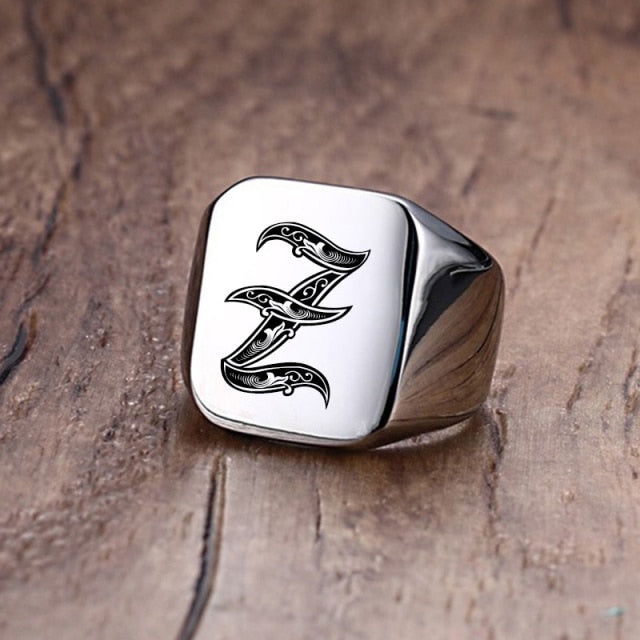 Custom Steel Signet Ring - Get Your Initial (A-P)