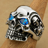 Blue Eyes Skull Ring [Handcrafted] [Stainless Steel & Cubic Zirconium]