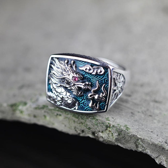 925 Sterling Silver Men's Eagle Dragon Ring with Natural Garnet Turquoise  Retro Punk Cloud Silver Adjustable Fashion Jewelry - AliExpress