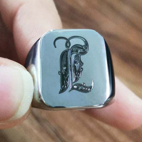 Custom Steel Signet Ring - Get Your Initial (Q-Z)