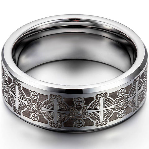 Templar Cross Etched Tungsten Carbide Ring