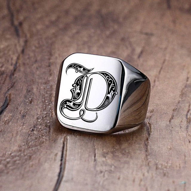 Custom Steel Signet Ring - Get Your Initial (Q-Z)