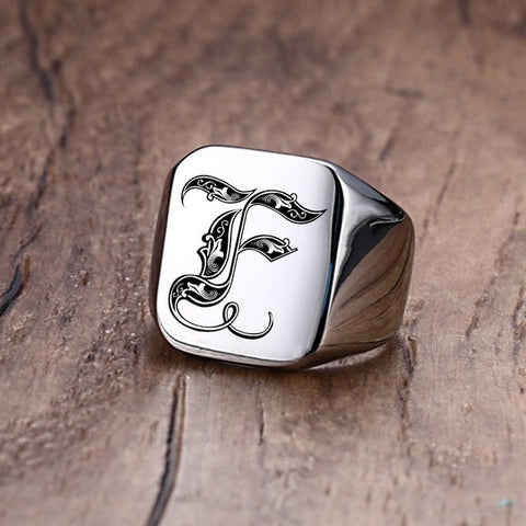 Custom Steel Signet Ring - Get Your Initial (Q-Z)