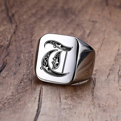 Custom Steel Signet Ring - Get Your Initial (Q-Z)