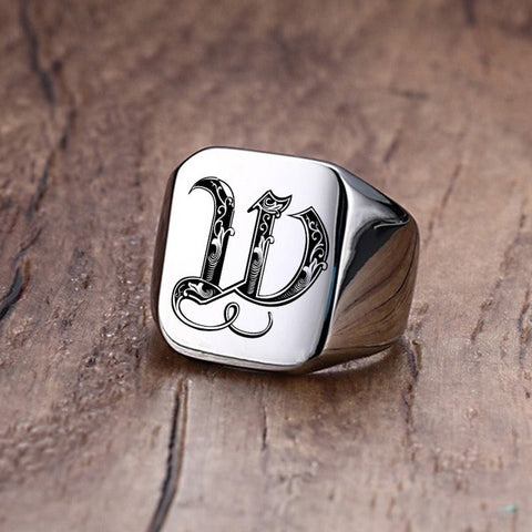 Custom Steel Signet Ring - Get Your Initial (Q-Z)
