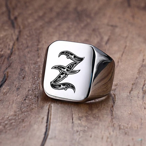 Custom Steel Signet Ring - Get Your Initial (Q-Z)